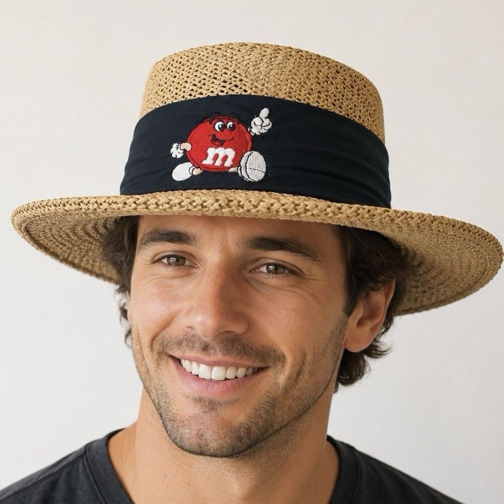 M&M’s Straw Sun Hat USA Made Wide Brim Woven Beach Garden One Size Vintage